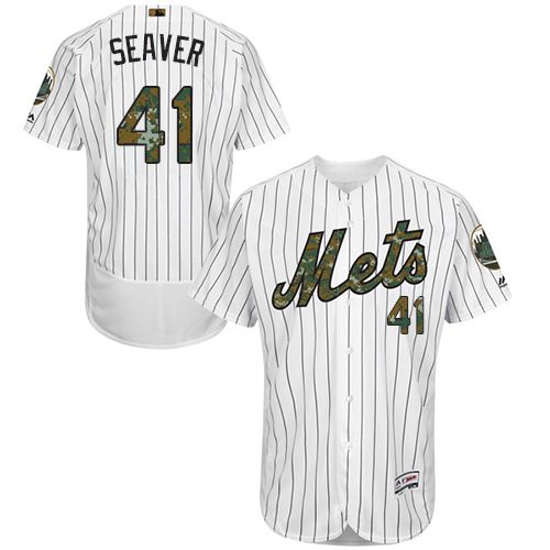 Mets #41 Tom Seaver White(Blue Strip) Flexbase Authentic Collection Memorial Day Stitched MLB Jersey